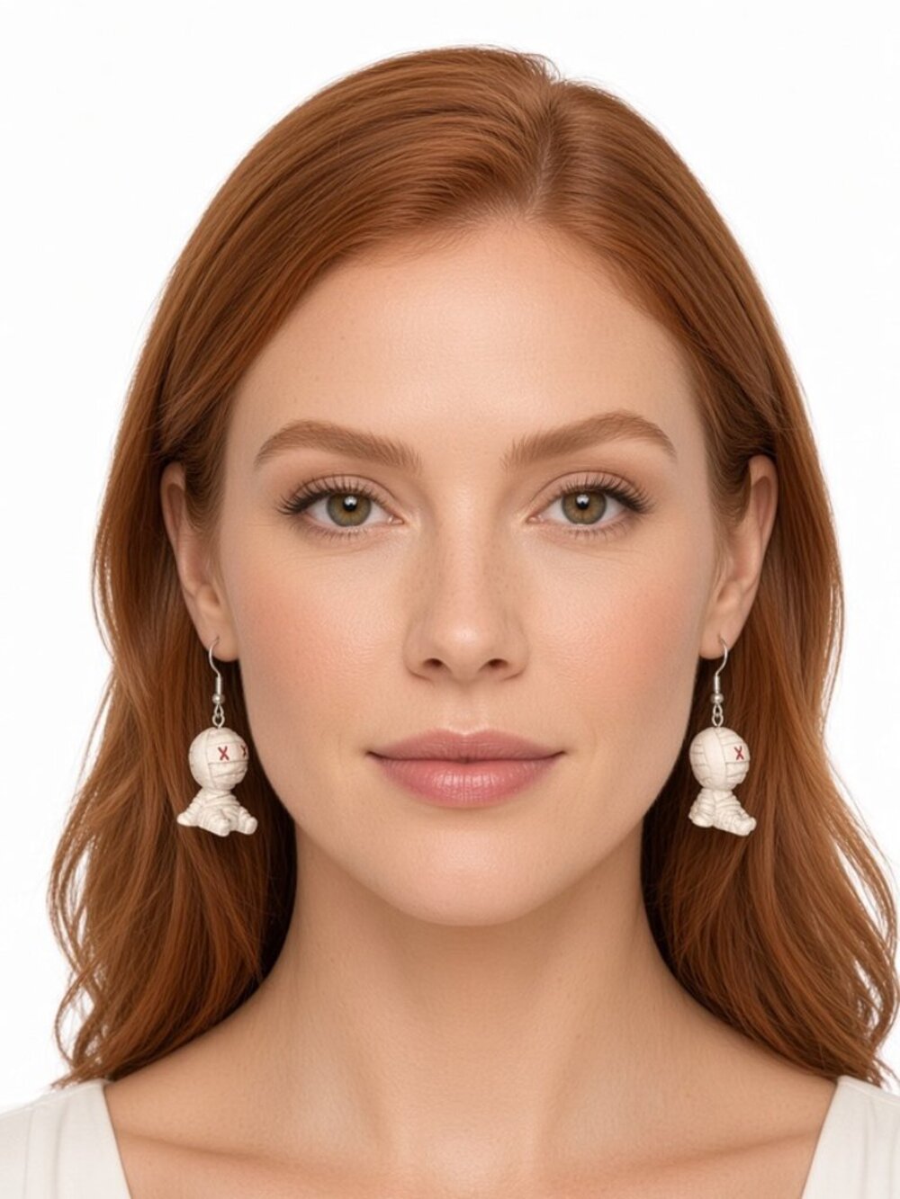 Halloween Mummy Dangle Earrings White Red X Eyes Fishhook